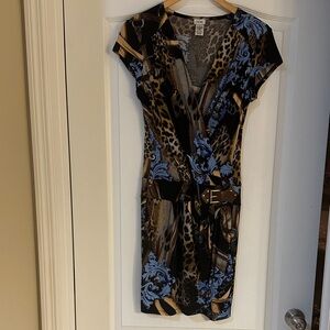 Cache Animal Print Mini Dress with Blue Accents